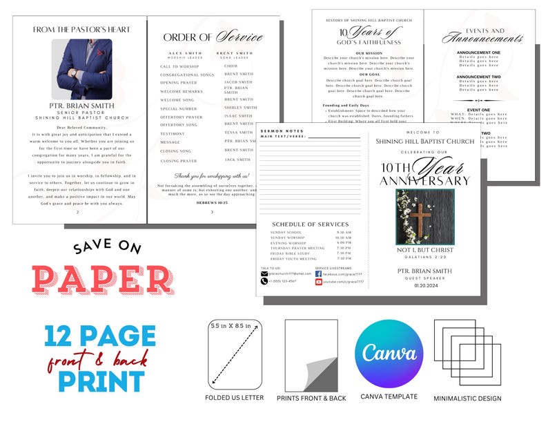 Church Program Template: Weekly Service Anniversary US Letter (canva Church Program Template: Weekly Service Anniversary US Letter (canva