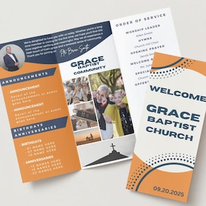 Plantilla de programa de servicio semanal de la iglesia / Boletín / Folleto / Aniversario / Personalizable / Tríptico / Carta de EE. UU. / Plantilla de Canva