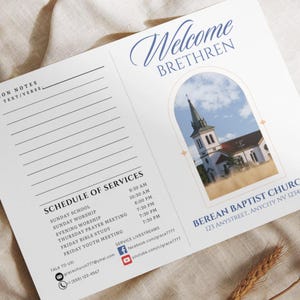 12 Pages Church Program for Weekly Service Anniversary | Bulletin | Handout | Editable Canva Template | US Letter | Bifold