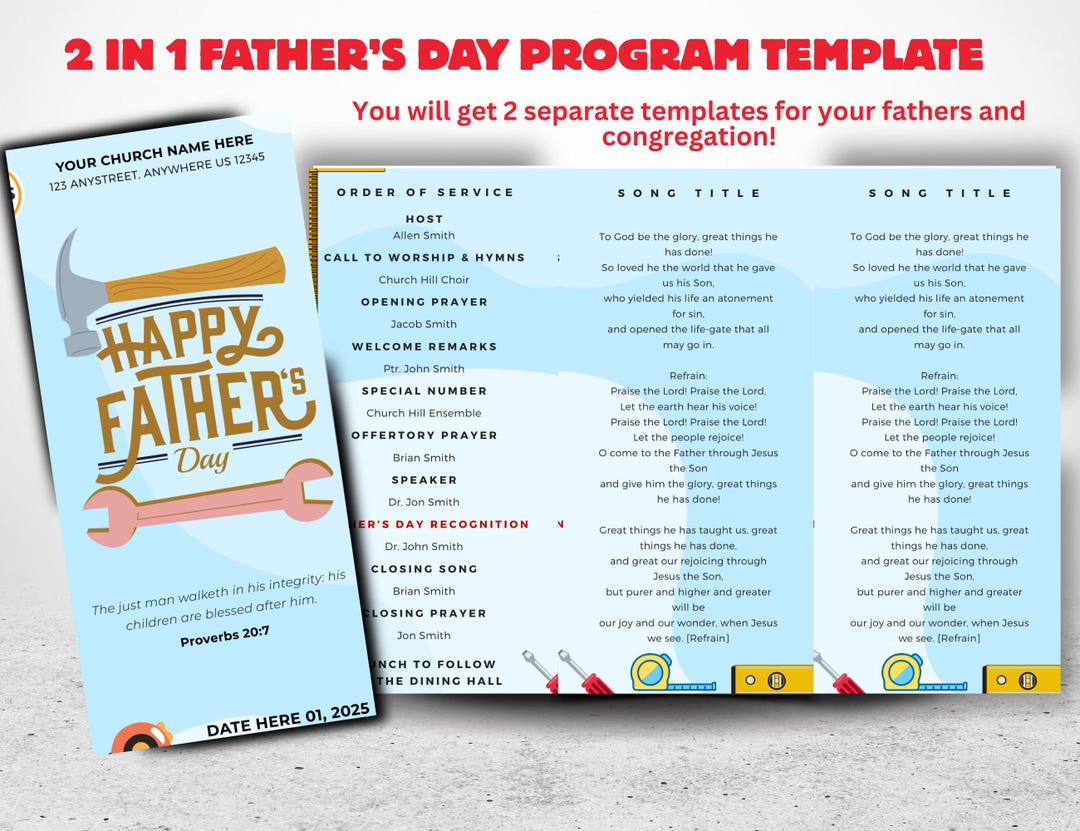 Fathers Day Church Program Editable Canva Template | Event Brochure ...