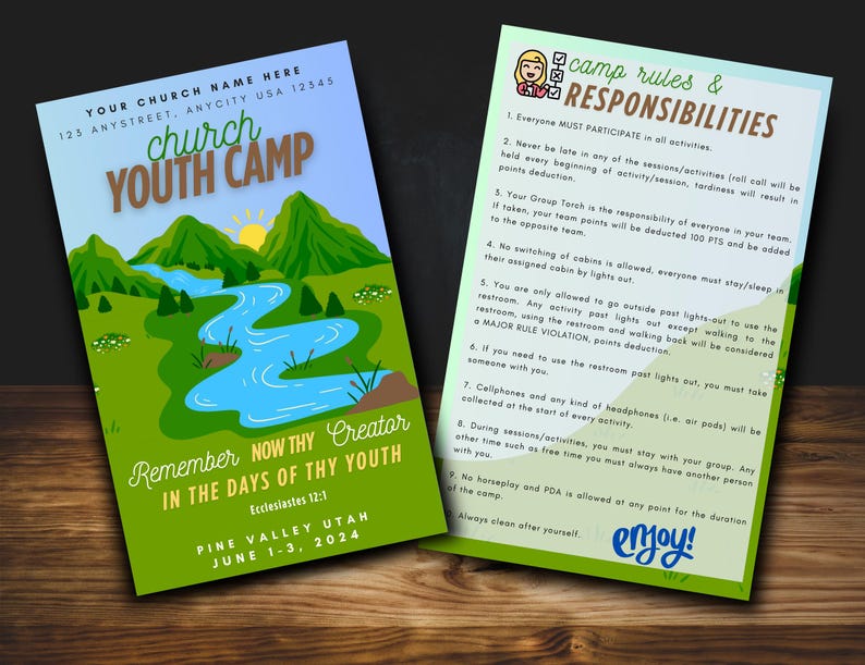 Camp Program Development Template Church Youth Camp Program Template: Editable Canva Bifold (US Letter ...