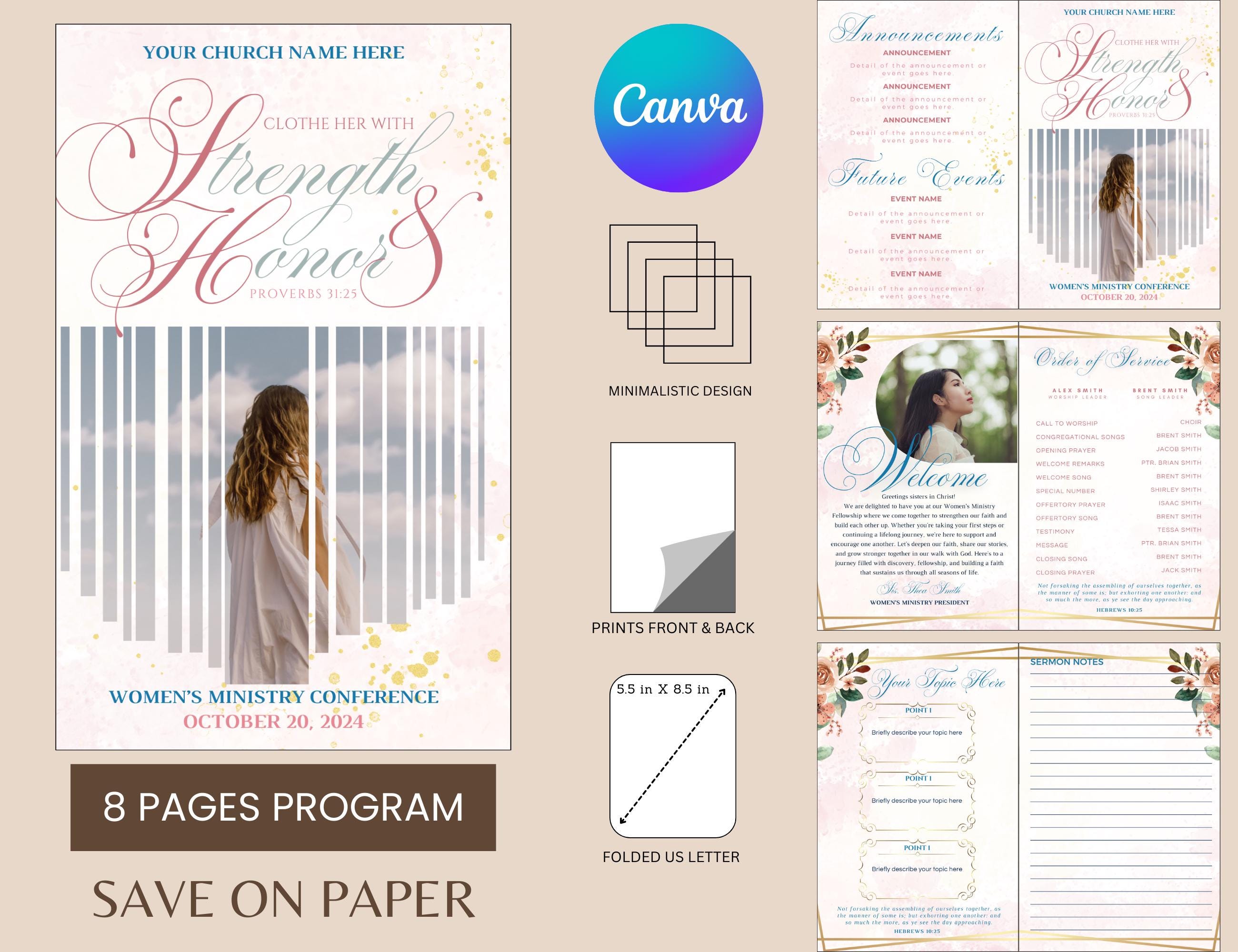 Church Womens Ministry Conference Event Program Handout Bulletin Canva ...