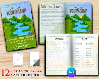 Church Youth Camp Program Template: Editable Canva Bifold (US Letter)