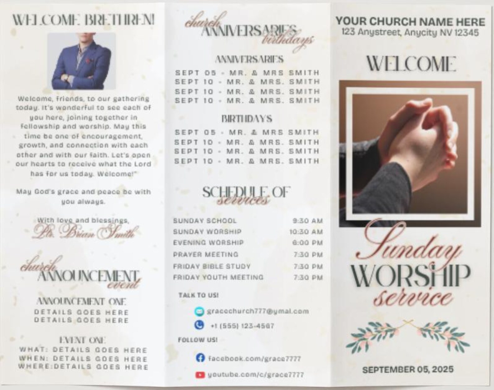 Weekley Service Templete Church Bulletin Template: Weekly Service Program, Canva Editable (US ...