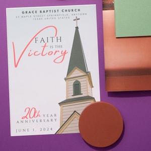 12 Pages Faith Is the Victory Church Anniversary Weekly Program | Bulletin | Handout | Bifold US Letter | Editable CANVA Template