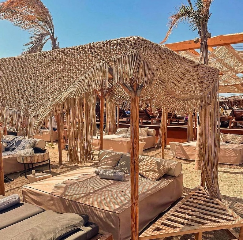 Handmade Boho Style Macrame Cover With Fringe Shade Canopy for Patio