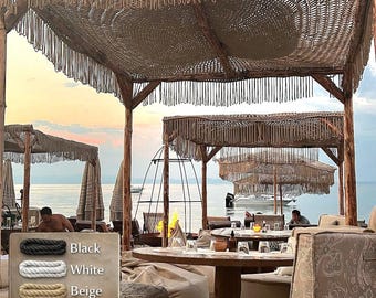 Handmade Boho Style Macrame Cover With Fringe - Shade Canopy for Patio , Pergola , Backyard, Beach Awning Decoration Indoor Outdoor Tent