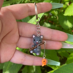 Polymer Clay Cat Fishing Keychain