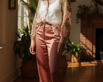 Sheer White Pink Floral Button Up Shirt