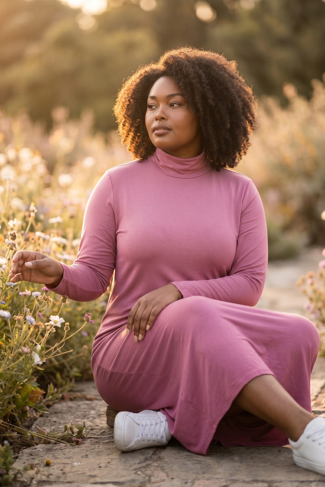 Mauve Dusty Rose Maxi Turtle Neck Dress With Long Sleeves - Etsy