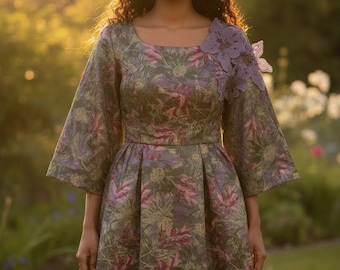 Nigerian purple floral metallic brocade with flowers applique