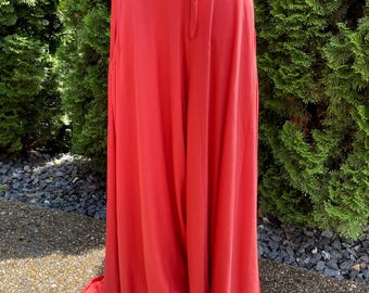 Red Elastic Lounge Pants with Drawstring Waist