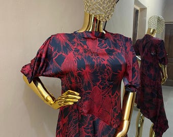 Red and black Floral Assymetrical Dress