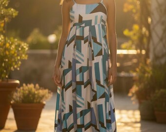 Nigerian white blue multicolored maxi length dress
