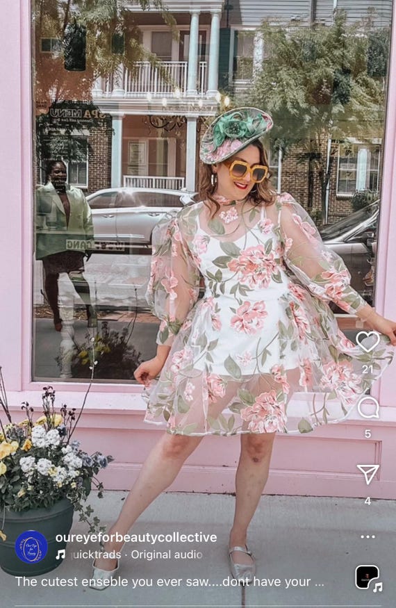 organza summer dress Sheer Dreamy blousson Chiffon Floral Organza dress for weddings, tea  parties, summer dress