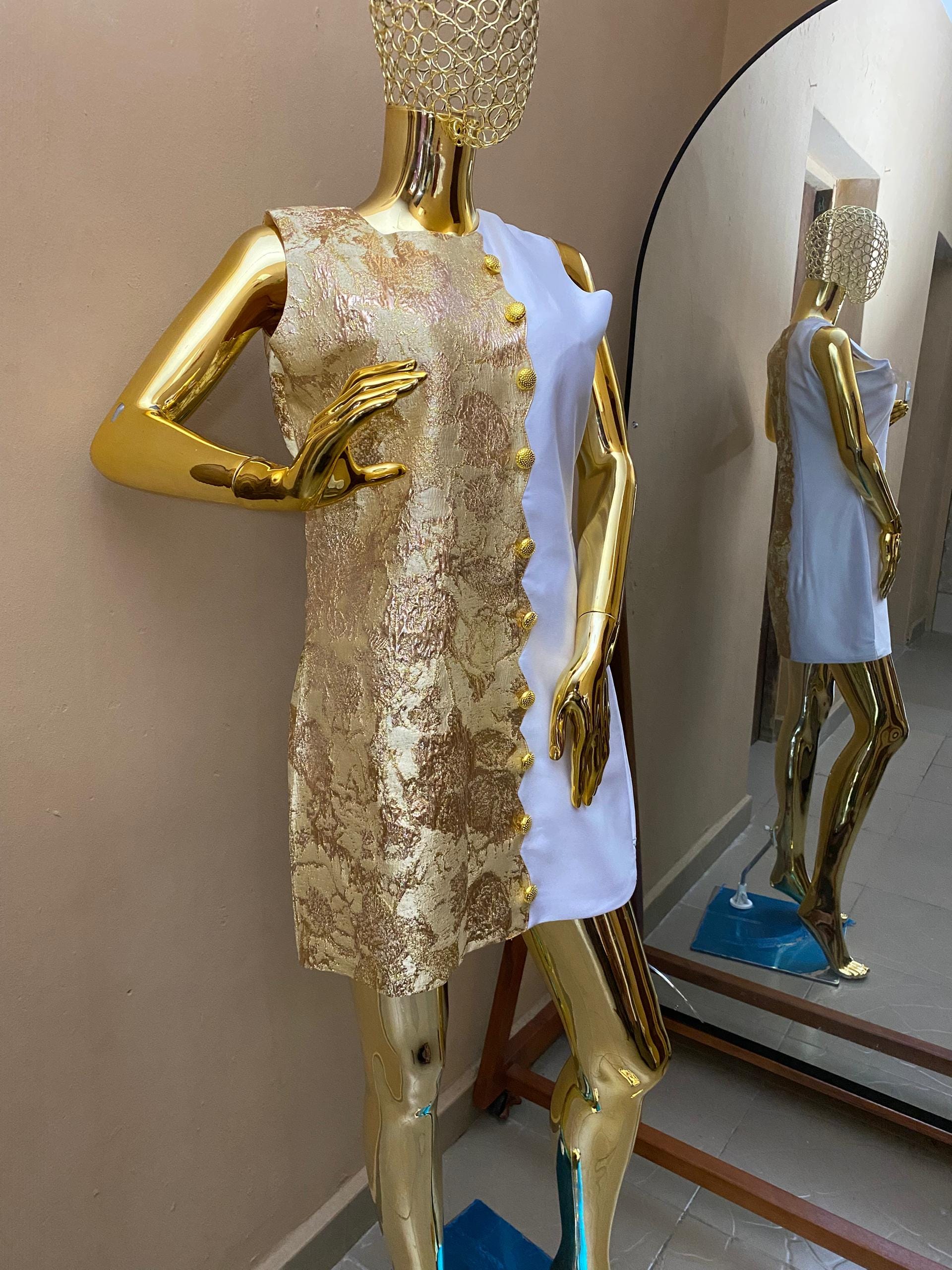 slim fit dress slacks blueandcream Isabel Marant x HM Shimmer Dress Gold, Size 8 main image 0