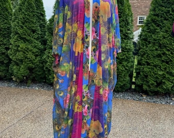 Sheer Nigerian Caftan Dress / Bubu Kaftan for Women Who Love Fashion, Vibrant Floral & Peacock Print Occasion Wear, Everyday or Event