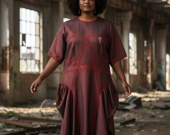 red luxe metallic statement dress