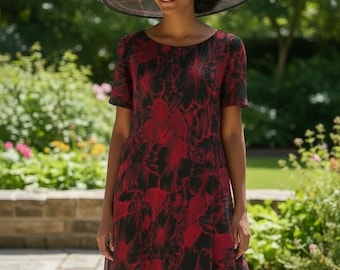 Black Red Floral Kentucky Derby Dress For Women, Royal Ascot Outfit, Wedding Guest Dress, Church Dress, Tea Party Outfit, Ladies Day Dress