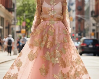 Blush Pink Floral Wedding Guest Dress, Valentine's Day Outfit, Garden Wedding Dress, Prom Dress, Pageant Dress, Floral Tulle Gown, Tea party