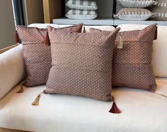 Handwoven Asoke Art Deco Throw Pillow Cover for Afrocentric Living Room Decor, Boho Mother's Day Gift Housewarming Gift with Tassel