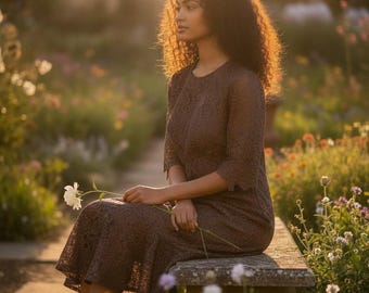 brown floral nigerian dress