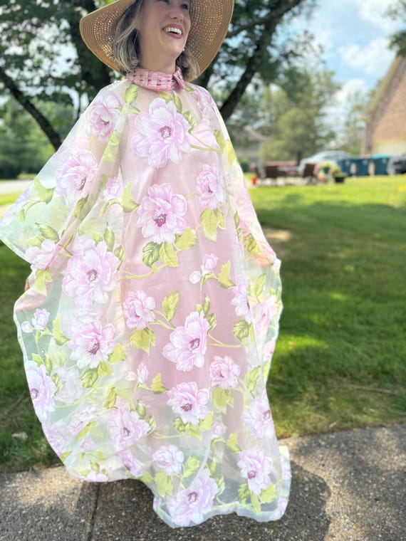 sheer caftan dress Sheer Floral Caftan Dress for Women Who Love Vacation & Luxury Resort Wear, Bubu Mumu Maxi for Easter, Bachelorette Party Summer Events
