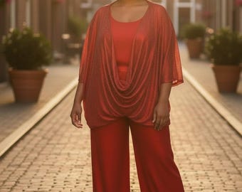 red luxury timeless set with drape top and pants