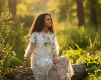 floral dress sheer white