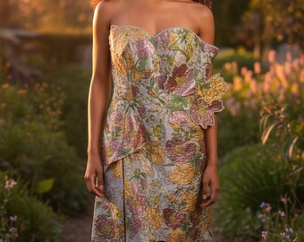 Metallic floral sleeveless elegant Dress