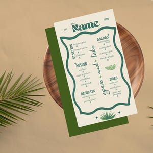 Menú divertido y moderno al estilo Tulum para restaurante y bar