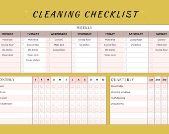 Cleaning Checklist Printable Daily, Weekly, Monthly & Quarterly ...