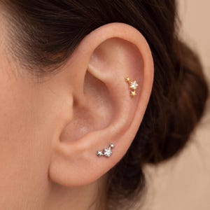 Titanium Shooting Dainty CZ Star Internally Threaded Flat Back Stud Earrings Cartilage, Helix, Conch Piercing