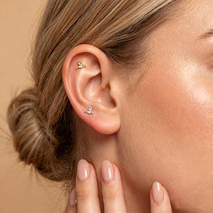 Zarter 3D-Kolibri-Piercingstecker aus Titanstahl mit Innengewinde und klarem, markiseförmigem Zirkonia für Knorpelohren.