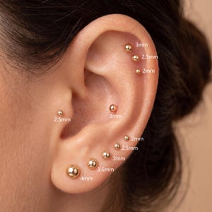 18g/16g Implant Grade Titanium Gold Ball Threadless Push In Labret Stud Earring/Nose/Tragus/Cartilage/Conch/Forward Helix Studs/FlatBack