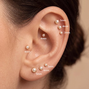 Titanium Tiny Pearl Stud Earring Threaded Labret • Flat Back Earring • Tragus Stud • Helix Stud • Cz Stud • Cartilage Stud • Nose Stud