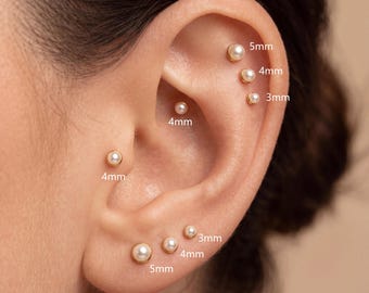 Titanium Tiny Pearl Stud Earring Threaded Labret • Flat Back Earring • Tragus Stud • Helix Stud • Cz Stud • Cartilage Stud • Nose Stud