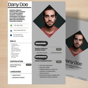 Resume Template  with photo, Resume and Cover Letter Template, Professional Resume, CV Template, , Canva Creative Resume