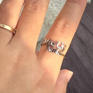 Nail Tech-watermerkring, gepersonaliseerde verstelbare ring, op maat gemaakte metalen sieraden, Nail Tech-cadeau, watermerk voor kleine bedrijven
