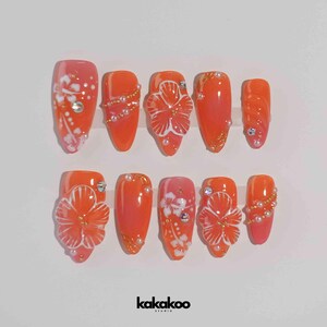 Tropisches Paradies Press-On-Nägel - Lebendiges Blumennageldesign-Set - 3D Press-On-Nägel | Künstlernägel mit hoher Qualität, Mädchengeschenk