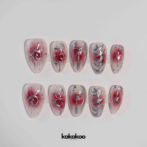 Starburst Chrome Press-On Nails – Shimmering Red Gradient Design |3D Press On Nails | Artistic Nails with High Quality , girl gift