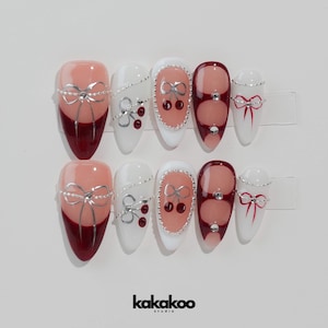 Uñas postizas personalizadas, uñas postizas hechas a mano, uñas de gel para regalar, uñas kawaii, regalos de fiesta, uñas almendradas medianas, uñas para boda