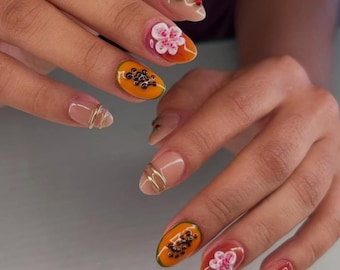 Extra Kurze Sommer Nägel Press-On Nägel, Extra Kurze Runde Gelnägel, Sehr Kurze Nägel, Kurze Sommernägel, Hochzeitsnägel, Fruchtnägel