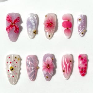 Rose Pink Summer Press-On Nails, Customized Press On Nails, Handpainted Fake/False Nail, Event/Birthday/Holiday Nails Art, Cute gel nails