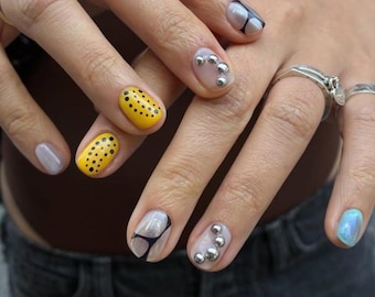 Extra Kurze Quadratische Nägel, Cateye Chrom Handgemachte Presse auf den Nägeln, Muster Kurze Nägel, Handgemachte Gelnägel, Mädchengeschenk, Faux Ongles