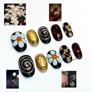 3D Flower G-Dragon Kpop Short Press On Nails, Handmade Gel Medium Round Nails, Kpop Gift, GD Nails, Kpop Nails image 6