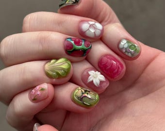 Extra Short Chrome 3D Flower Press-On Nails, Extra Short Squoval Gel Nail Art, Very Short Square Nails, Short Y2K Nails, Summer Nails