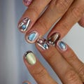 Extra Short Blue Cateye Squoval Handmade Press On Nails, Short Chrome Nails, Spiral Nail, Short Cateye Nails, Summer Nails product logo