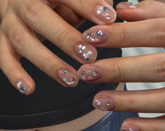 Frühlings Juwel Cateye extra kurze runde handgemachte Press-On Nägel, Cateye Nägel, Kurze Nägel, Edelsteine Nägel, Hochzeitsnägel