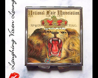 Lion Pill Box - Circus Compact Mirror - Carnival Pill Case - Hand Mirror - Purse Mirror - Vintage Circus Style-A
